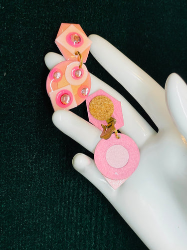 Pink Dangle Clip On Earrings